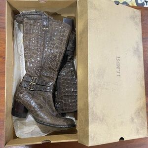 Born Lewisa Brown Croc-Embossed Boots